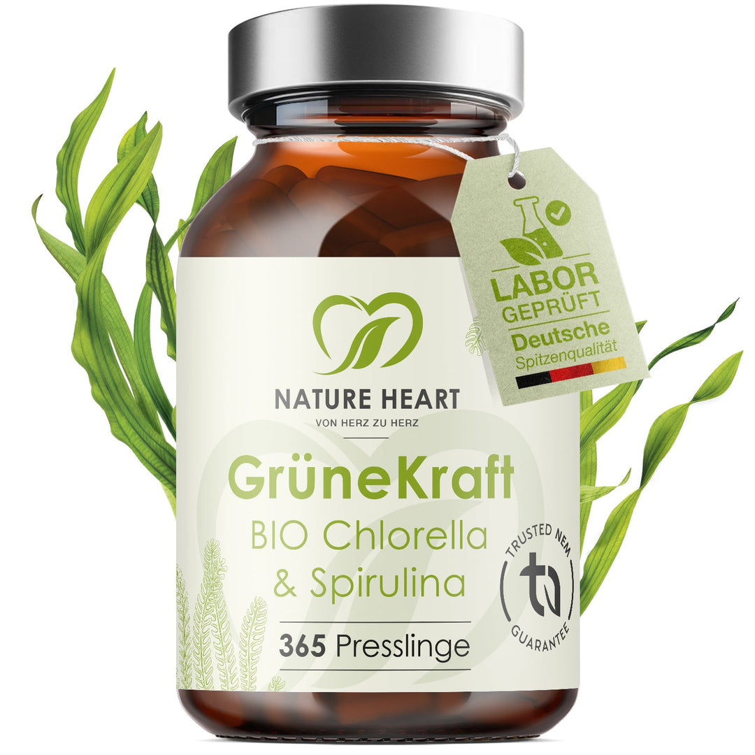 Nature Heart Nahrungsergänzungsmittel Grüne Kraft - Bio Chlorella & Spirulina