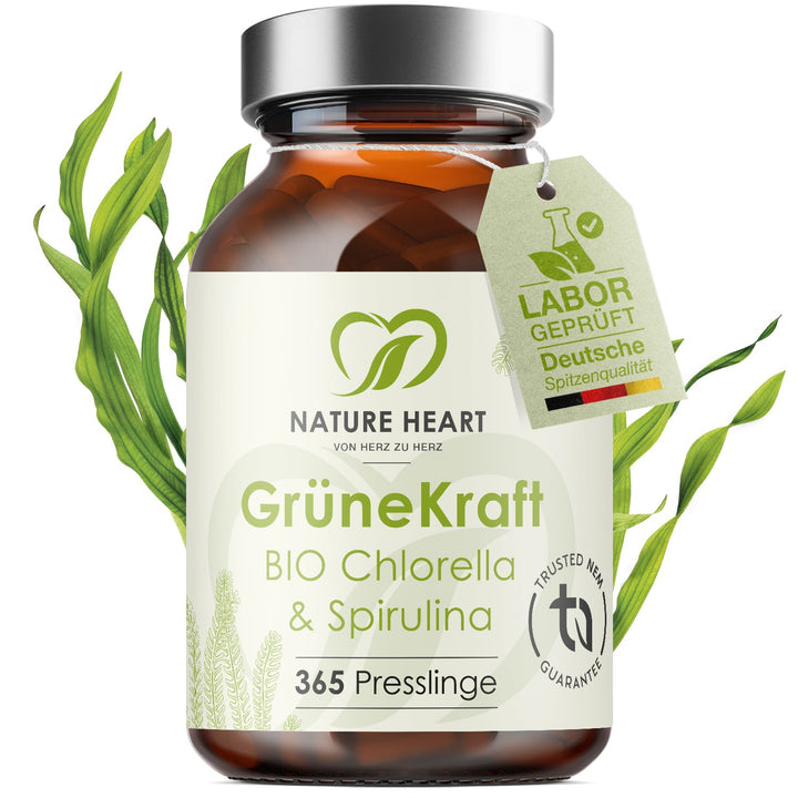 Nature Heart Nahrungsergänzungsmittel Grüne Kraft - Bio Chlorella & Spirulina