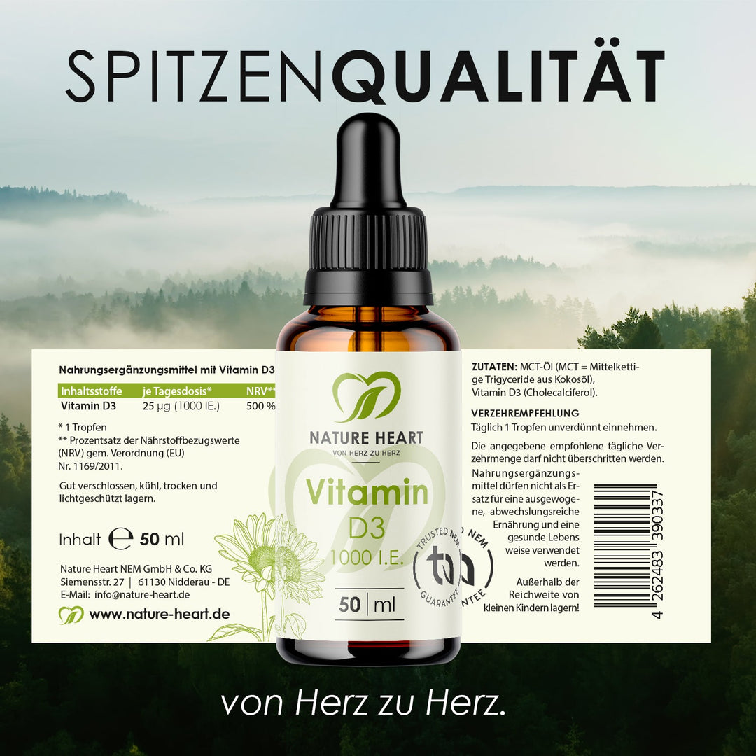 Nature Heart Nahrungsergänzungsmittel Vitamin D3 Tropfen 1.000 I.E.