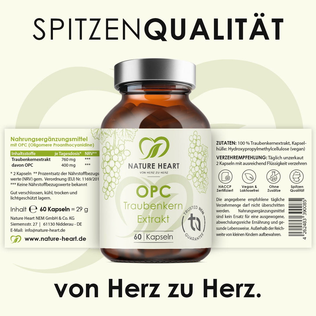 Nature Heart Nahrungsergänzungsmittel OPC Traubenkern Extrakt