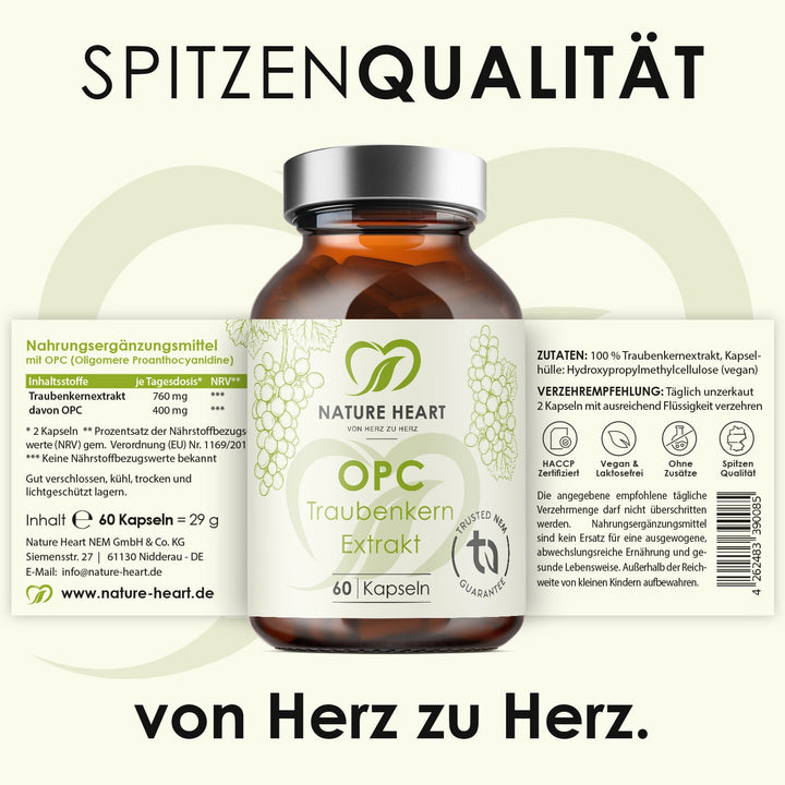 Nature Heart Nahrungsergänzungsmittel OPC Traubenkern Extrakt
