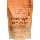 Elektrolyt+ Salty Orange mit Kokoswasserpulver und 7-fach Premium-Formel aus Taurin, echtem Kokoswasser, keltischem Meersalz, Magnesium sowie Vitamin B12, B6 und B1, 300 g im orangefarbenen Standbeutel mit sucralosefreier, ultrafeiner Pulverformel und Spitzenqualität.