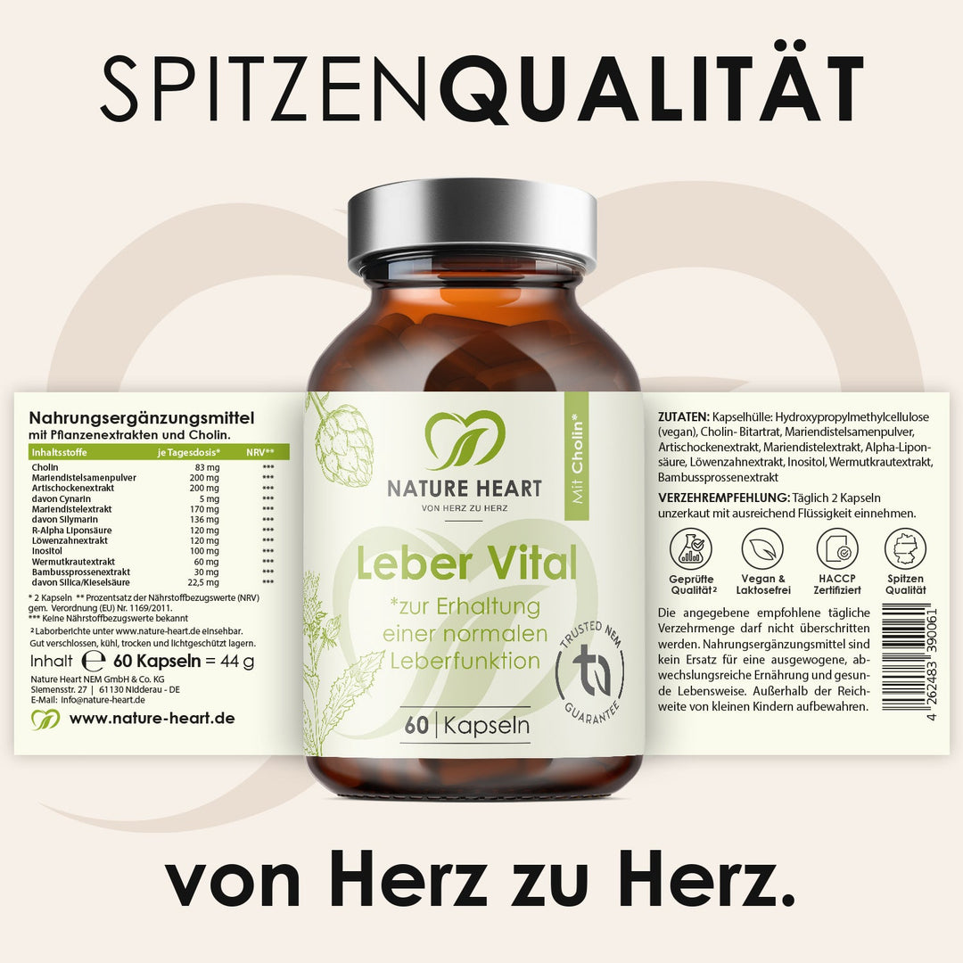 Nature Heart Nahrungsergänzungsmittel Leber Vital mit 9 Pflanzenextrakten
