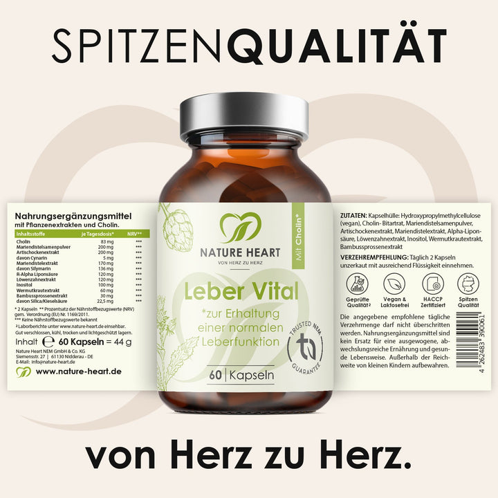 Nature Heart Nahrungsergänzungsmittel Leber Vital mit 9 Pflanzenextrakten