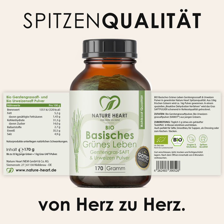 Nature Heart Grassaft-Extrakt BIO Basisches Grünes Leben - Gerstengrassaft Pulver