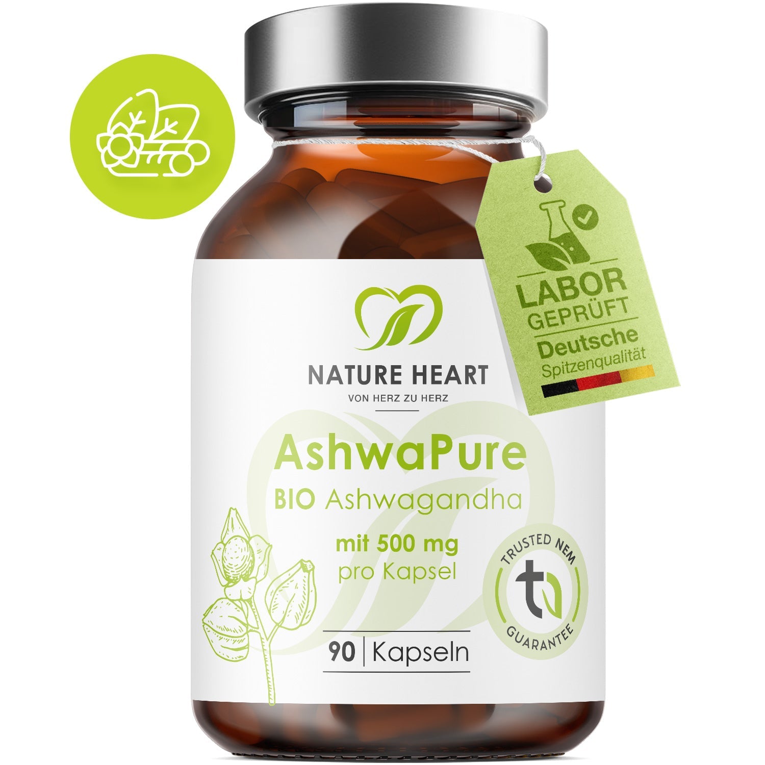 ASHWAGANDHA 500mg NATURE HEART Bio - 90 Gélules - Valide Jusqu'au 11/2026