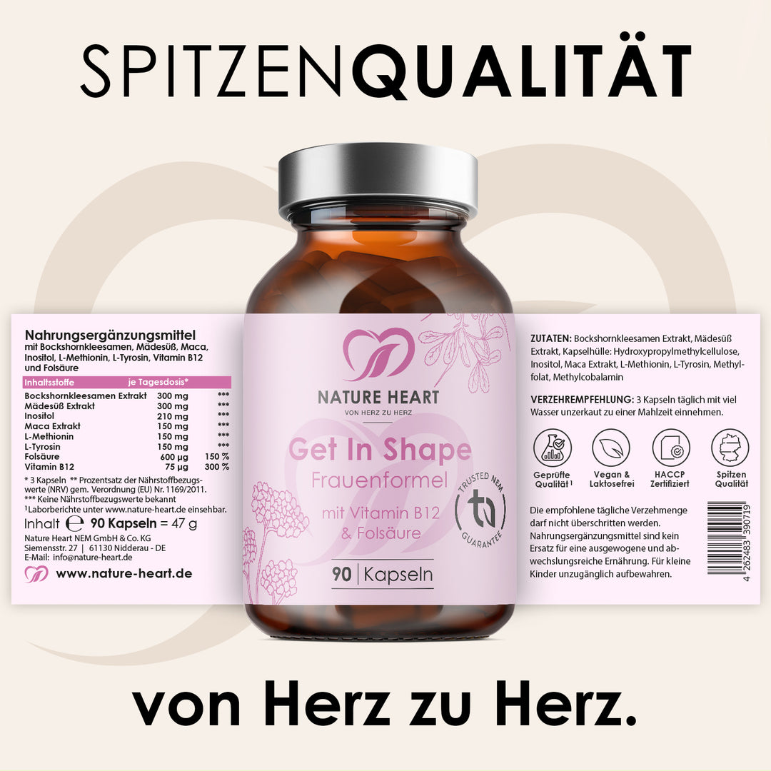Nature Heart Nahrungsergänzungsmittel Get In Shape – Frauenformel mit Vitamin B12 & Folsäure