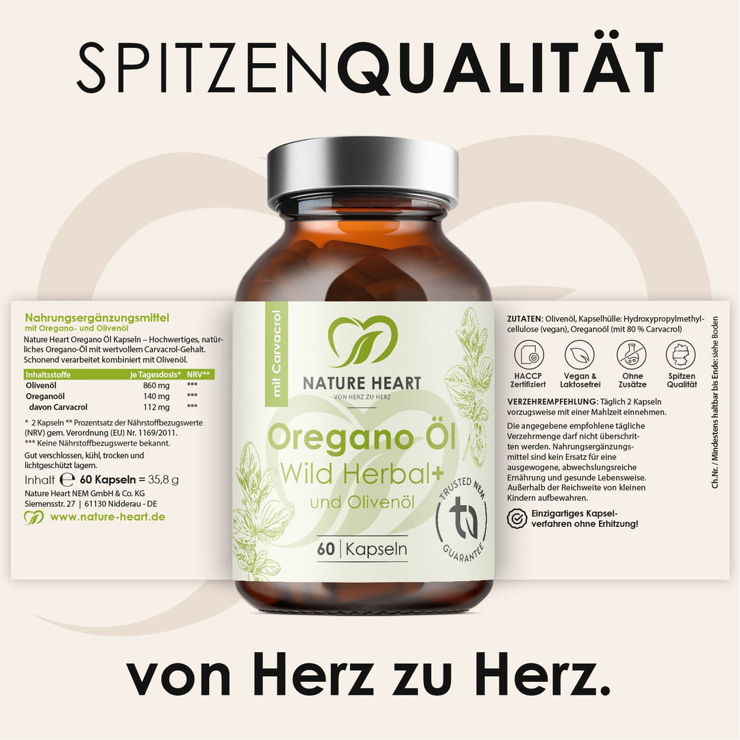 Nature Heart Nahrungsergänzungsmittel Oregano Öl Wild Herbal und Olivenöl