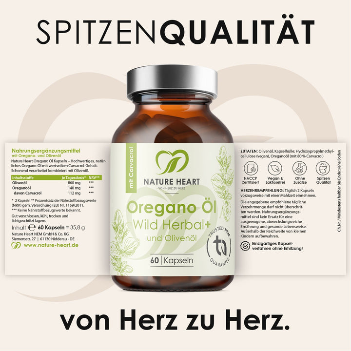 Nature Heart Nahrungsergänzungsmittel Oregano Öl Wild Herbal und Olivenöl