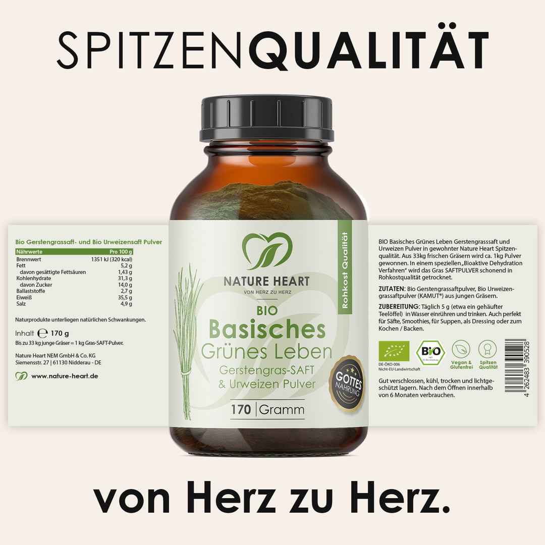 Nature Heart Grassaft-Extrakt BIO Basisches Grünes Leben - Gerstengrassaft Pulver