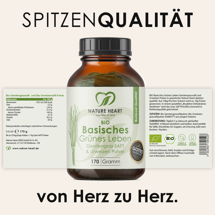 Nature Heart Grassaft-Extrakt BIO Basisches Grünes Leben - Gerstengrassaft Pulver