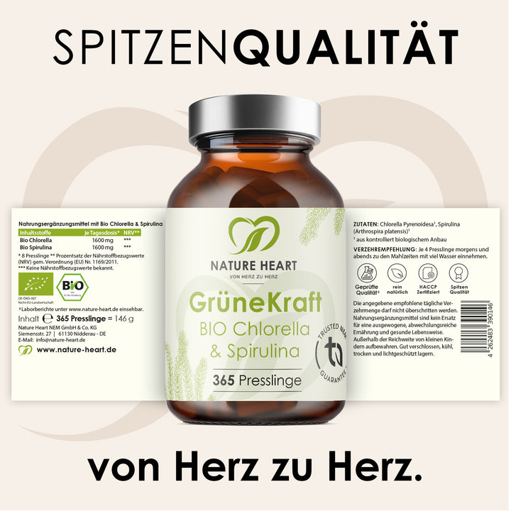 Nature Heart Pflanzenextrakt Grüne Kraft - Bio Chlorella & Spirulina