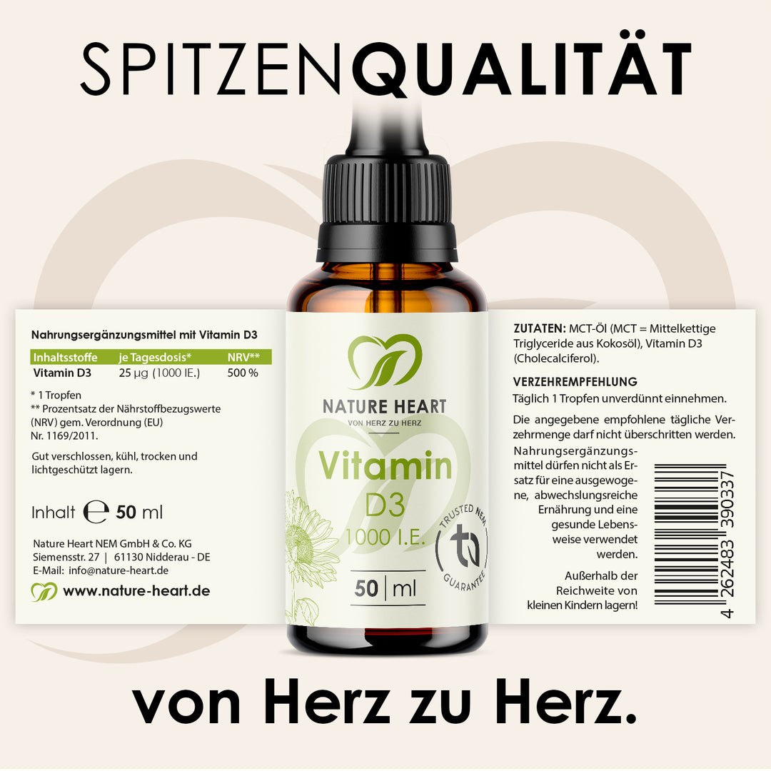 Nature Heart Nahrungsergänzungsmittel Vitamin D3 Tropfen 1.000 I.E.