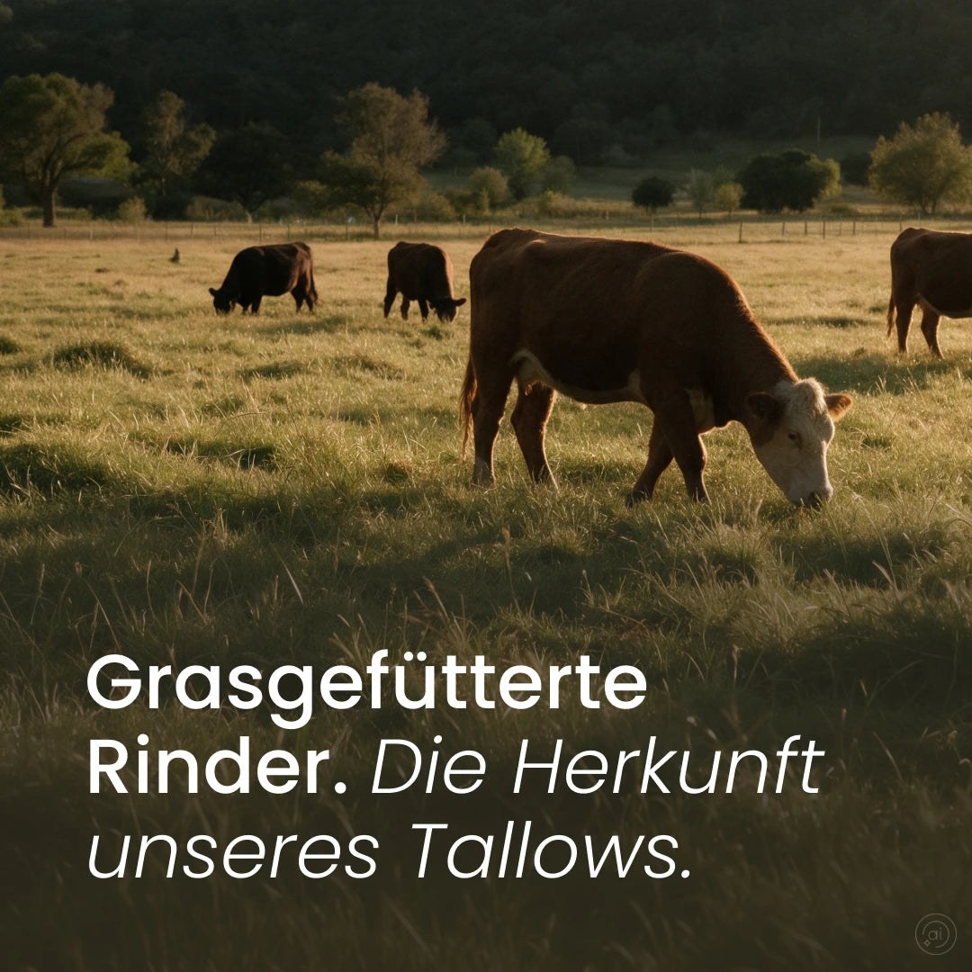 Grasgefütterte Rinder auf der Weide, die Herkunft des Tallows von Nature Heart