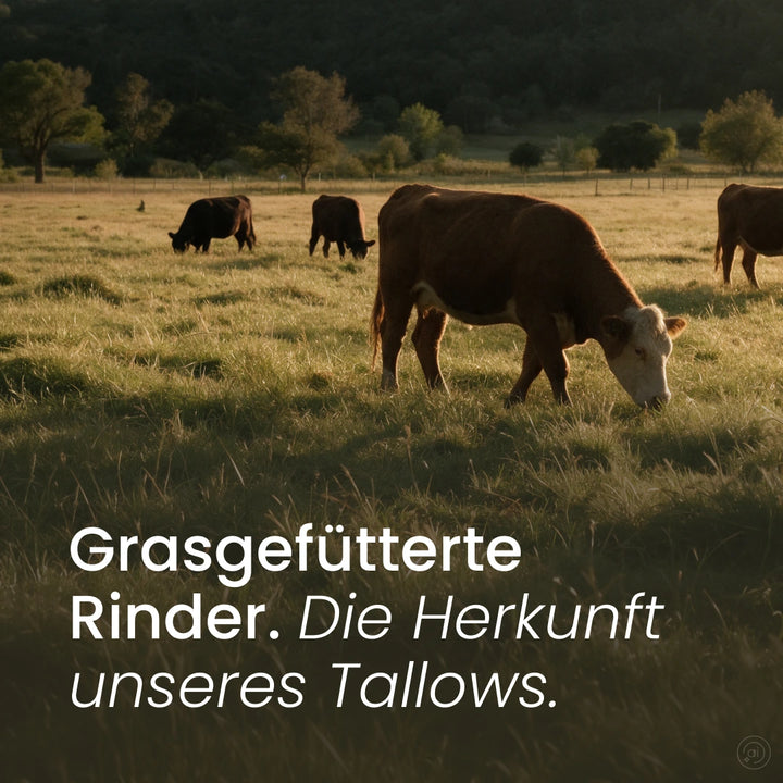 Grasgefütterte Rinder auf der Weide, die Herkunft des Tallows von Nature Heart