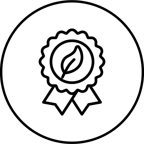 Icon: Siegel mit Blatt und Schleife im Kreis