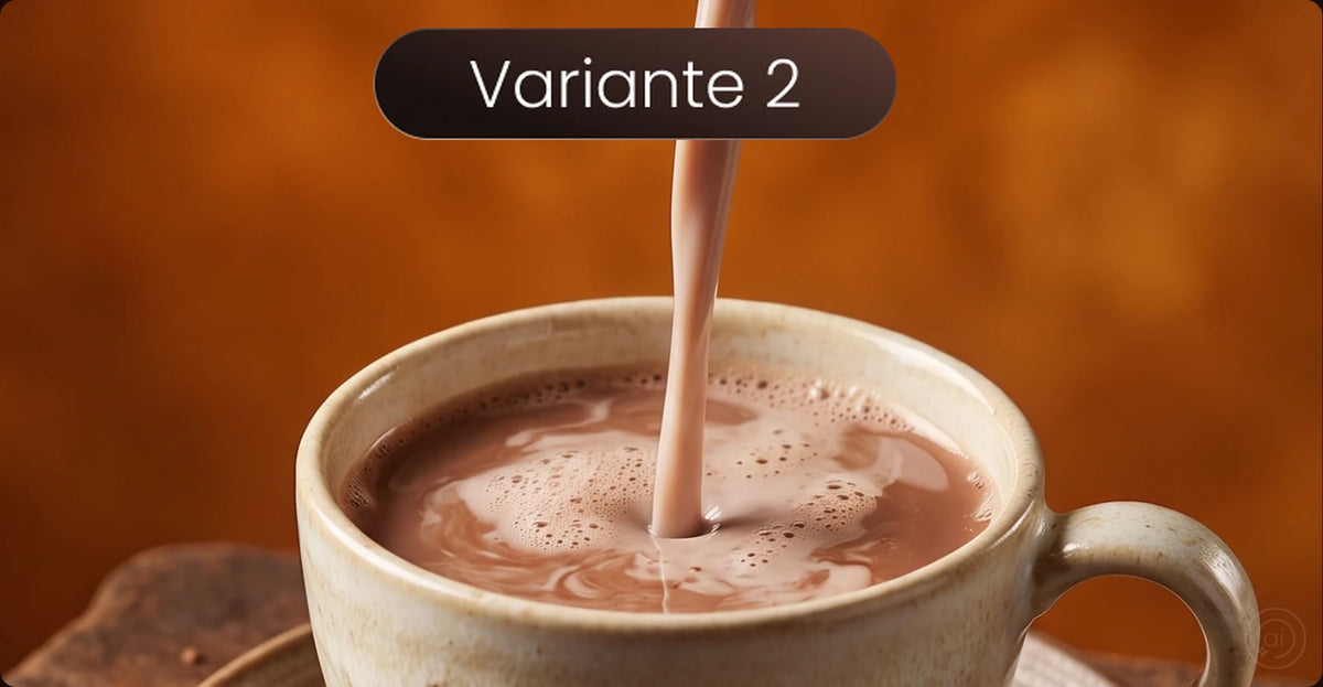 Variante 2: Milch fließt in eine Tasse Kakao