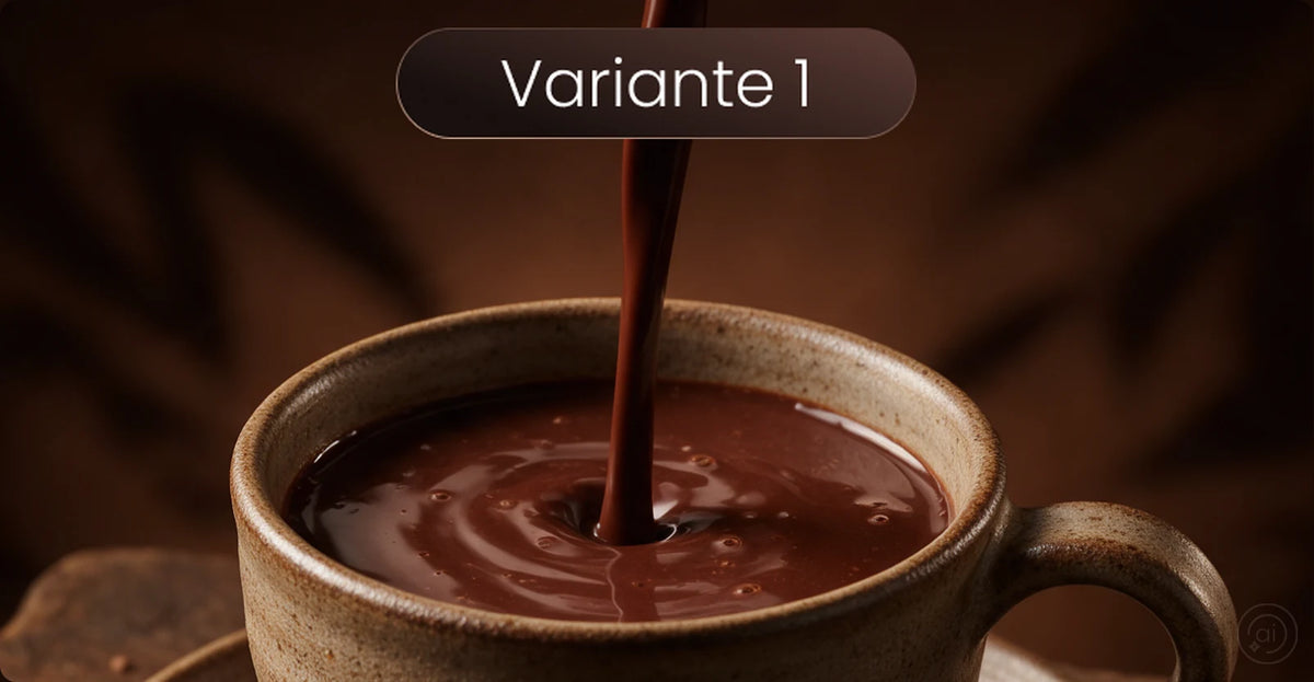 Variante 1: Kakao wird in eine Keramiktasse gegossen