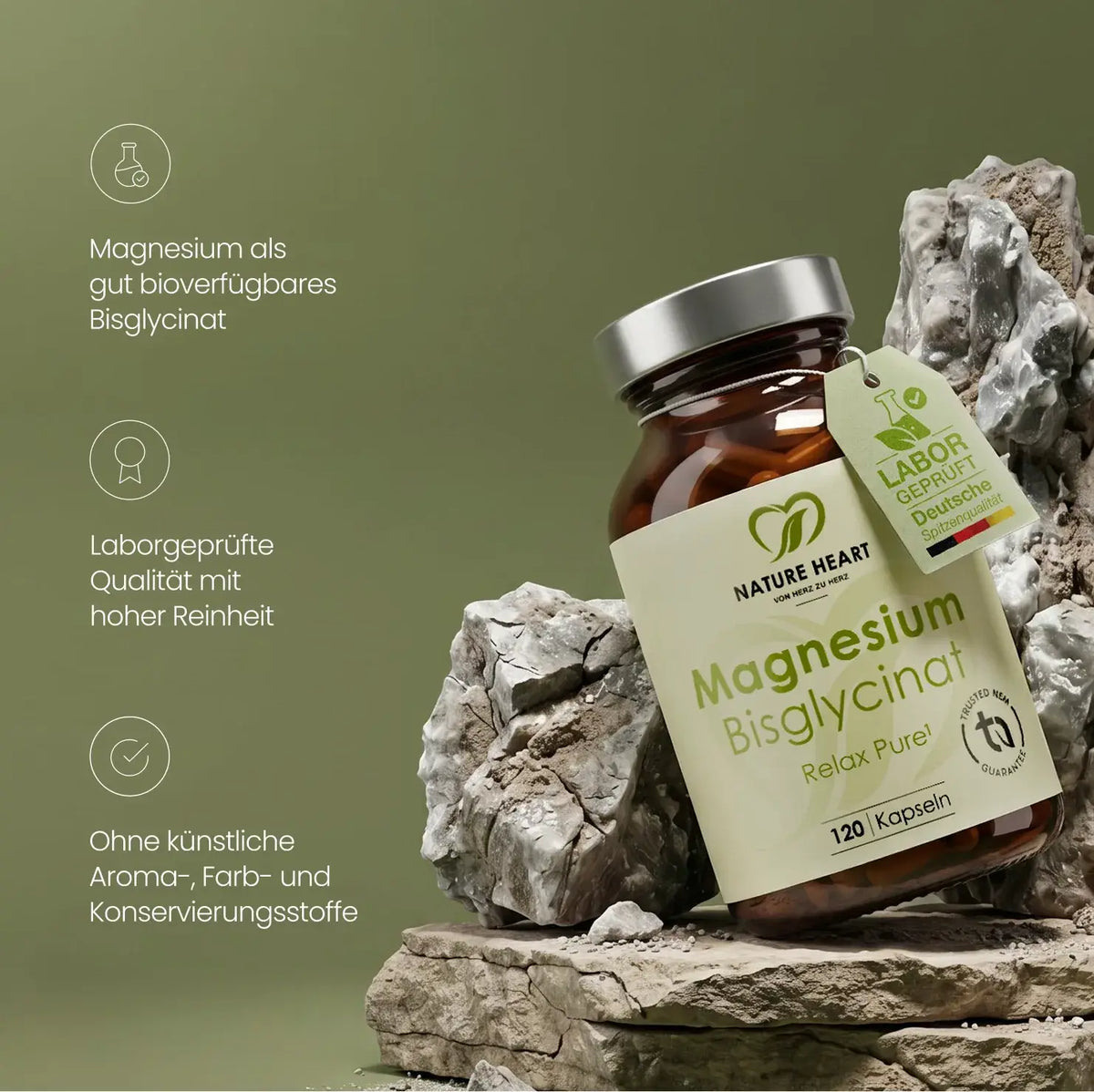 Magnesium Bisglycinat, 120 Kapseln im Braunglas: laborgeprüft, ohne künstliche Aroma-, Farb- und Konservierungsstoffe