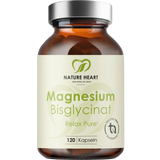 Magnesium Bisglycinat Relax Pure, 120 Kapseln in brauner Glasflasche mit silbernem Deckel auf dunklem Hintergrund.