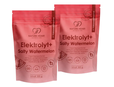 Zwei Packungen Nature Heart Elektrolyt+ Watermelon als Starter-Paket.