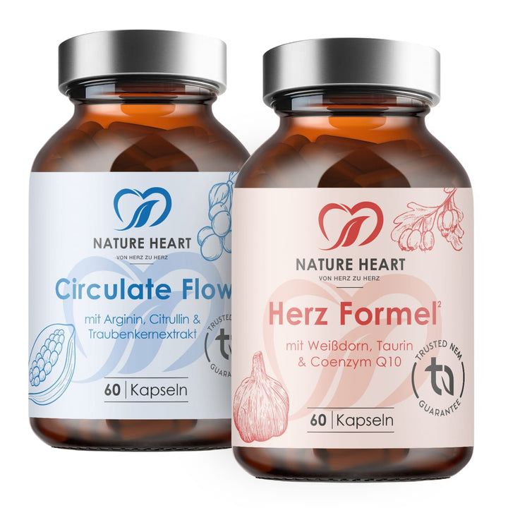 Nature Heart Herz Bundle mit Circulate Flow und Herz Formel mit Weißdorn, Taurin und Coenzym Q10, je 60 Kapseln