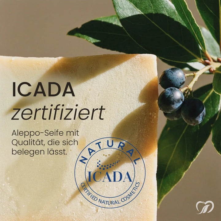 ICADA-zertifizierte Naturkosmetik: Nature Heart Aleppo Orient Hautrein Seife mit Siegel „Certified Natural Cosmetics“
