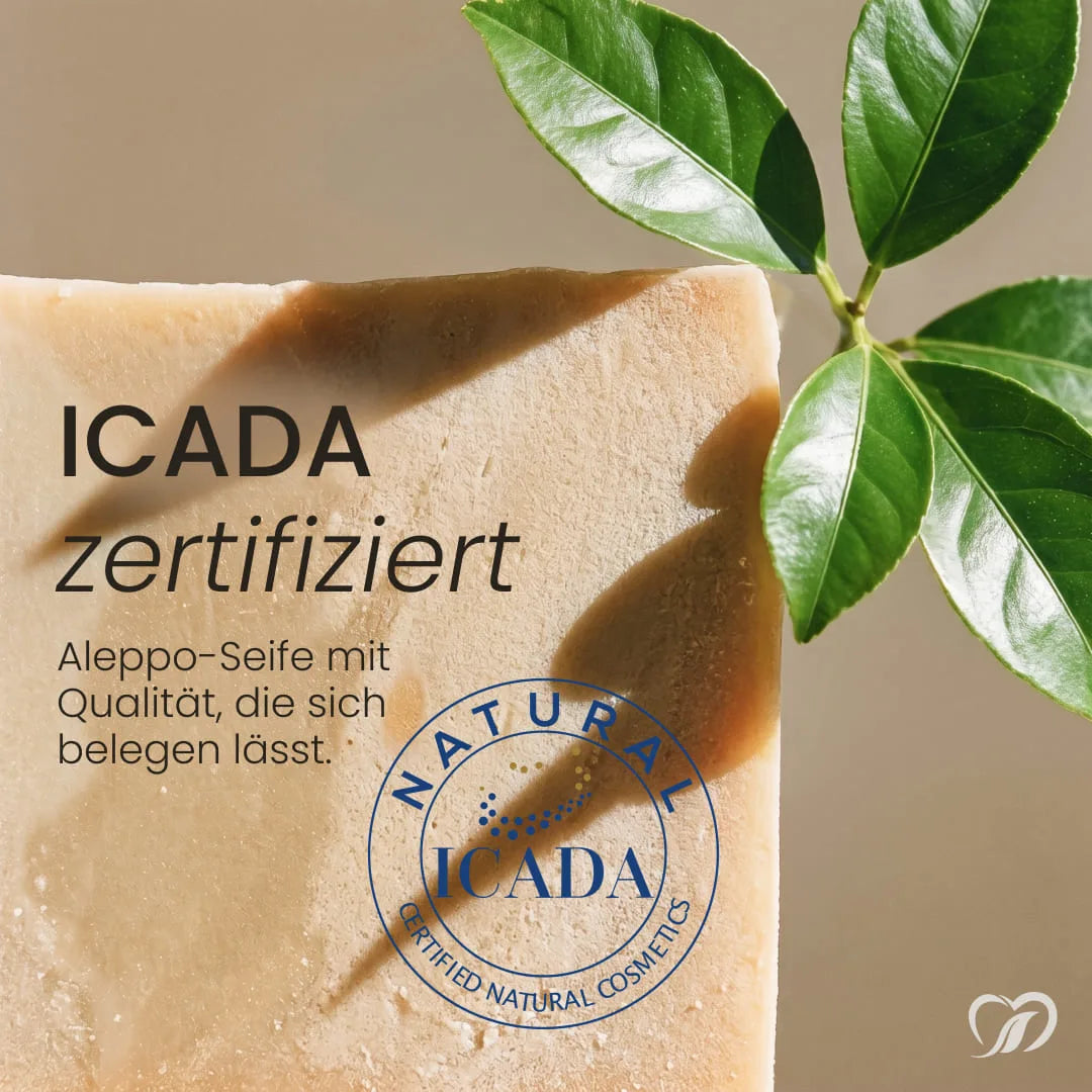 ICADA-zertifizierte Naturkosmetik: Nature Heart Aleppo Zitrus Haarseife mit Siegel „Certified Natural Cosmetics“