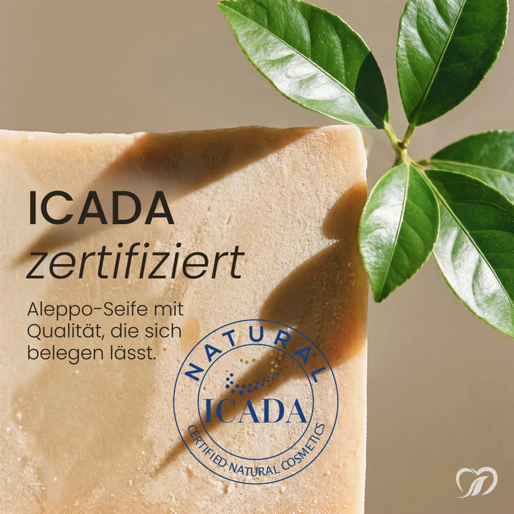 ICADA-zertifizierte Naturkosmetik: Nature Heart Aleppo Zitrus Haarseife mit Siegel „Certified Natural Cosmetics“