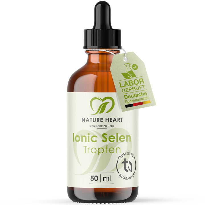 Nature Heart Ionic Selen Tropfen 50 ml in brauner Pipettenflasche mit Anhänger Labor geprüft, deutsche Spitzenqualität