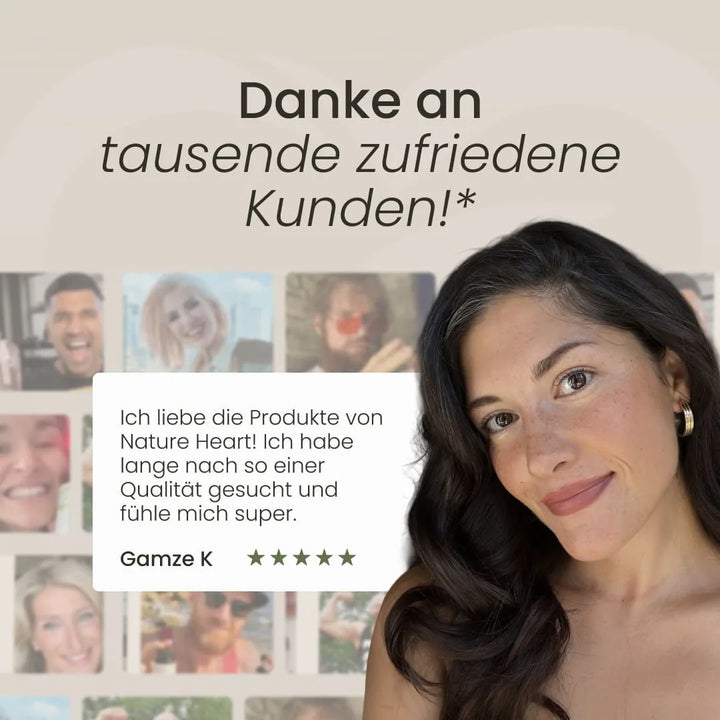 Nature Heart Kundenbewertung zur Aleppo Orient Hautrein Seife: Fünf-Sterne-Stimme von Gamze K. vor Fotos von Kundinnen und Kunden