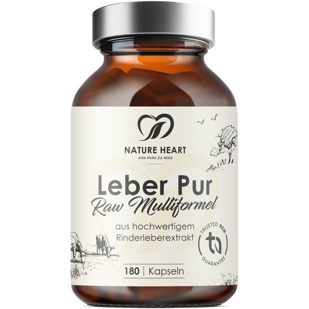 Nature Heart Leber Pur Raw Multiformel aus Rinderleberextrakt, 180 Kapseln in Braunglasflasche