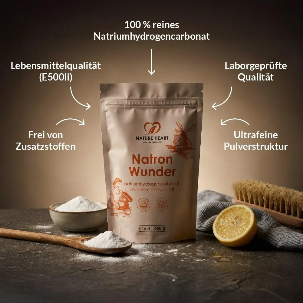 Nature Heart Natron Wunder im 450-g-Beutel: Natriumhydrogencarbonat (E500ii) in Lebensmittelqualität, laborgeprüft