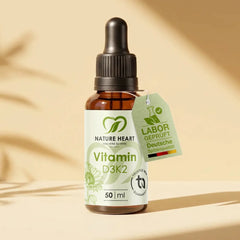 Nature Heart Vitamin D3K2 Tropfen, 50 ml, in Braunglasflasche mit Pipette und Anhänger „Laborgeprüft – Deutsche Spitzenqualität“