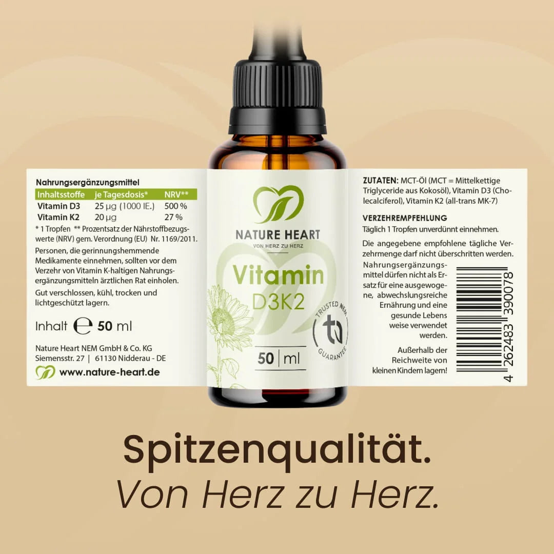 Nature Heart Mikronährstoff-Komplex Vitamin D3+K2 Tropfen