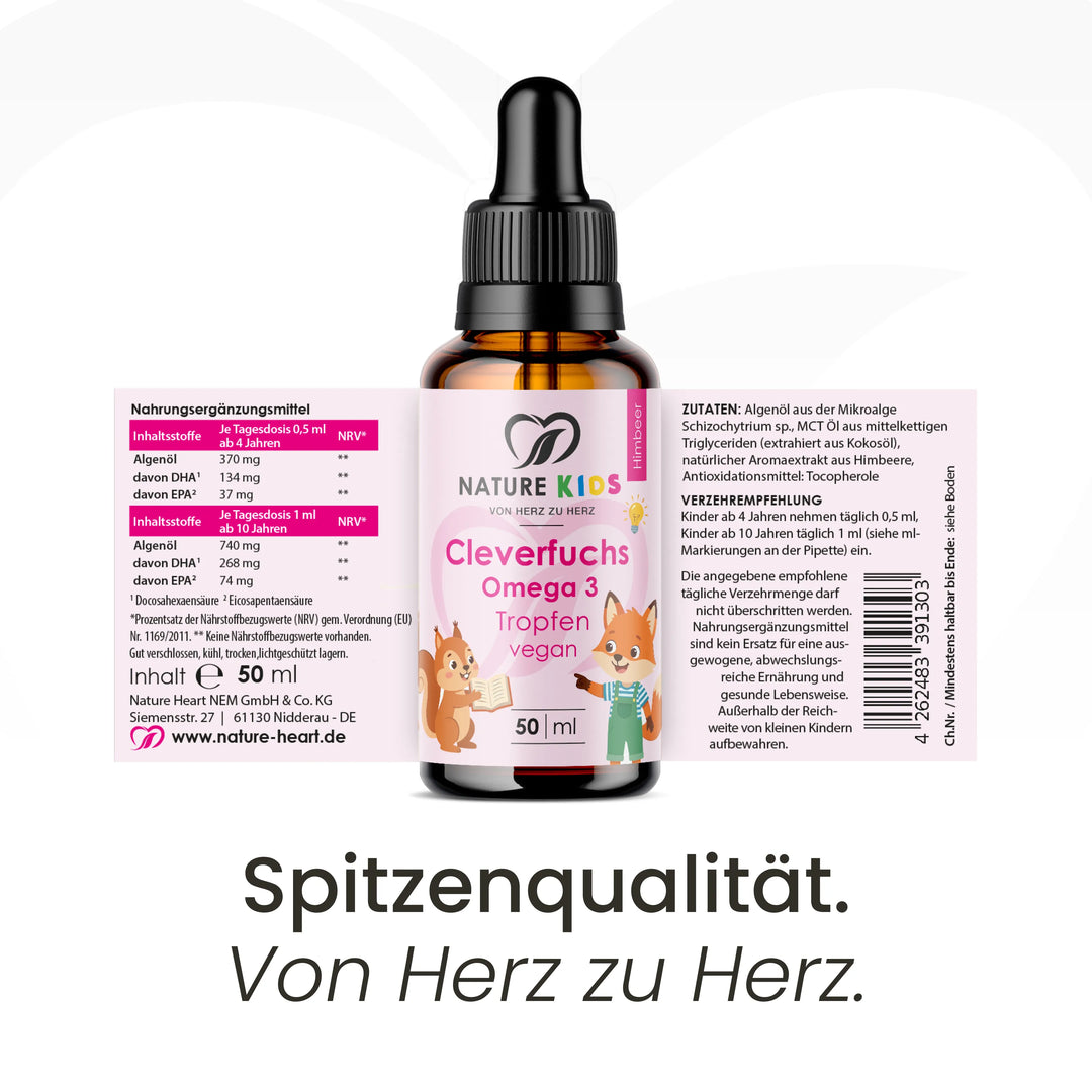 Nature Heart Fettsäuren Cleverfuchs Omega 3 Tropfen vegan