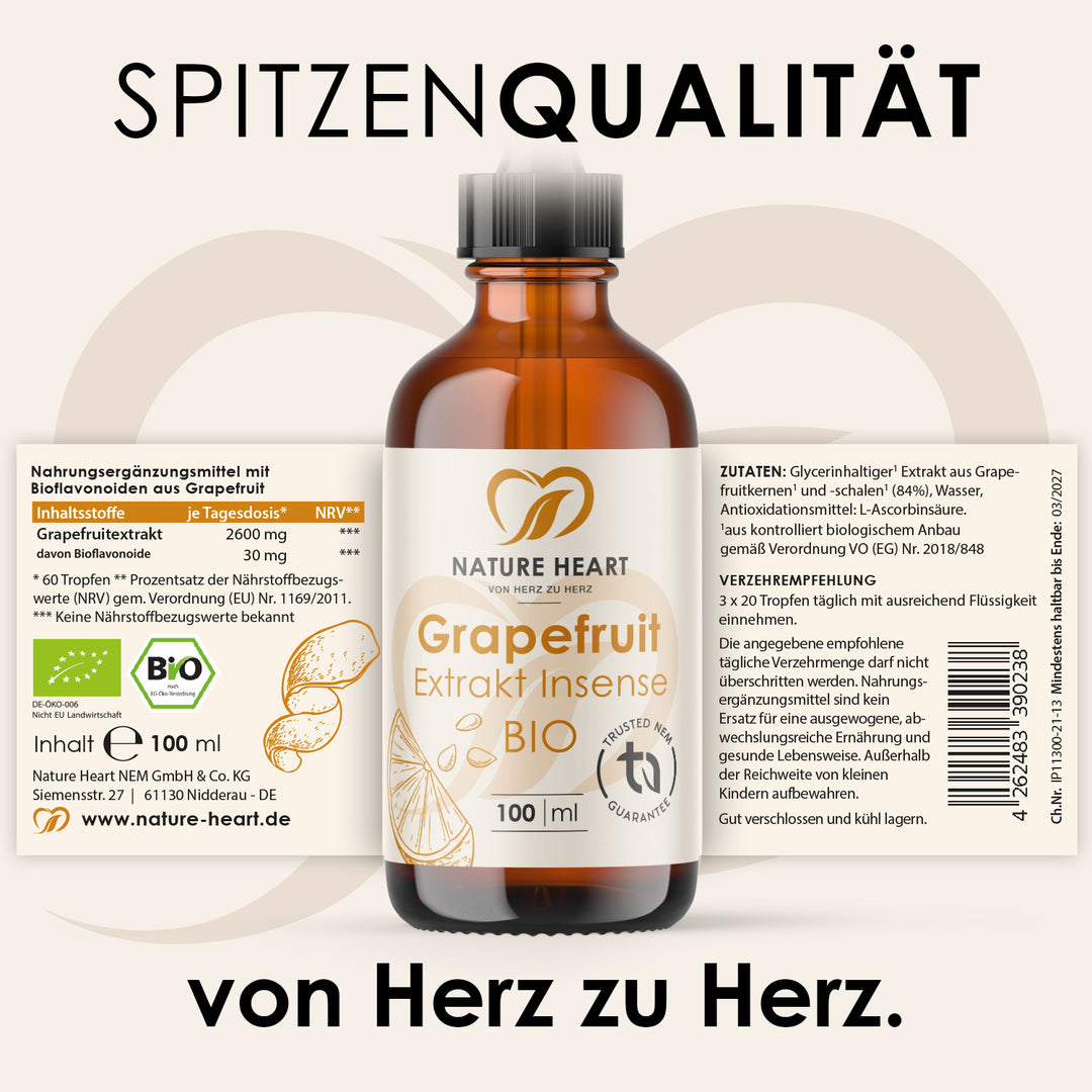 Grapefruit Extrakt Insense BIO 100 ml aus dem Sommerfigur Bundle mit aufgeklapptem Etikett zu Zutaten und Verzehrempfehlung