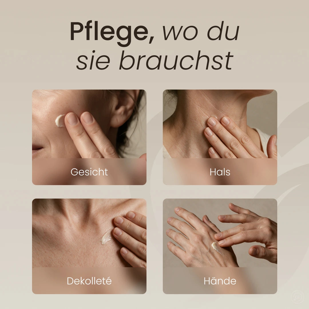 Tallow-Creme wird auf Gesicht, Hals, Dekolleté und Hände aufgetragen