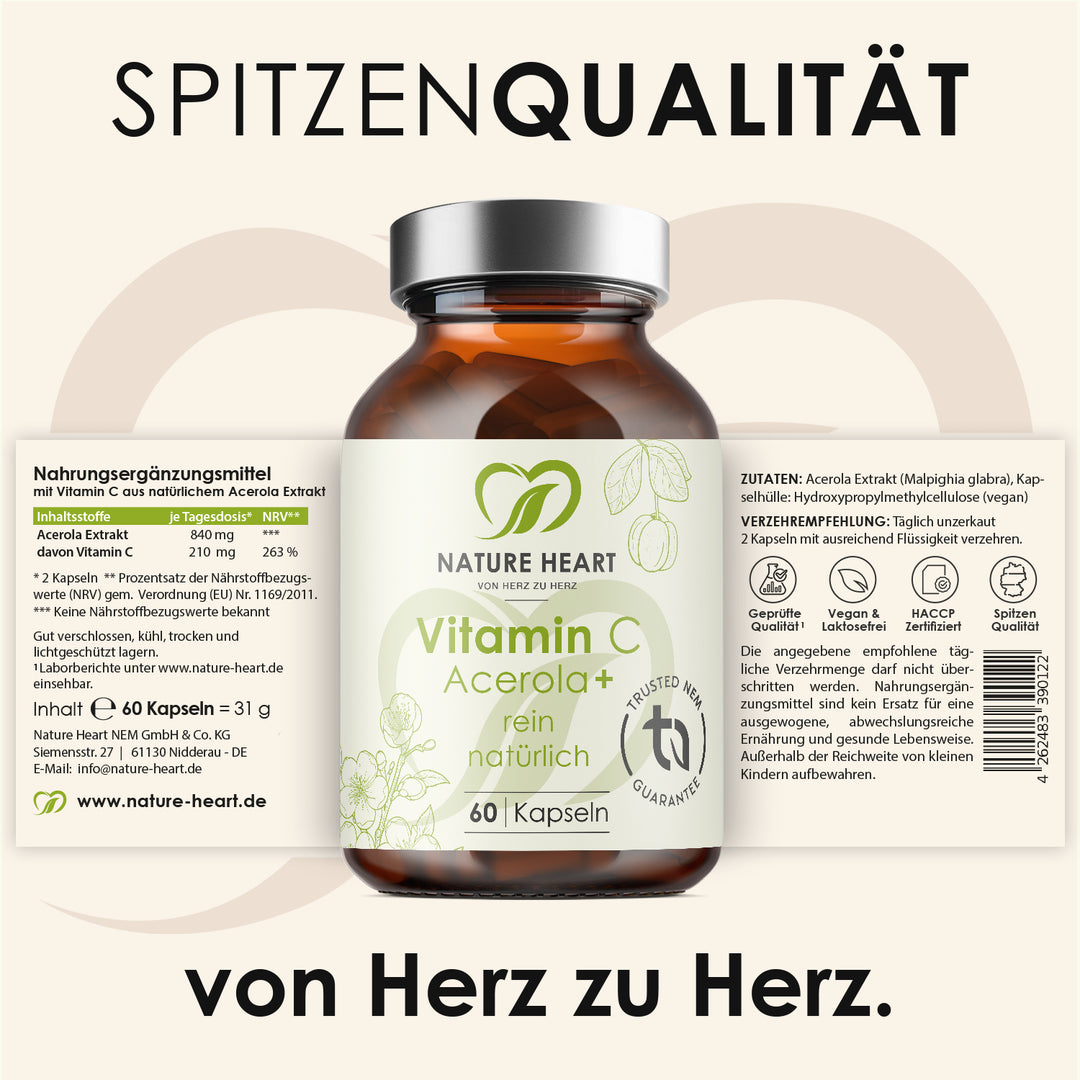 Nature Heart Nahrungsergänzungsmittel Vitamin C Acerola+